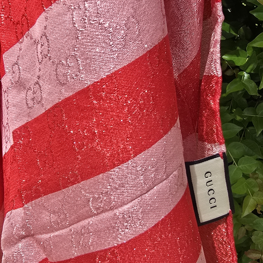 GUCCI PINK and RED ST GSTRIPES GG 70 x 180 UNISEX new - Picture 3 of 10